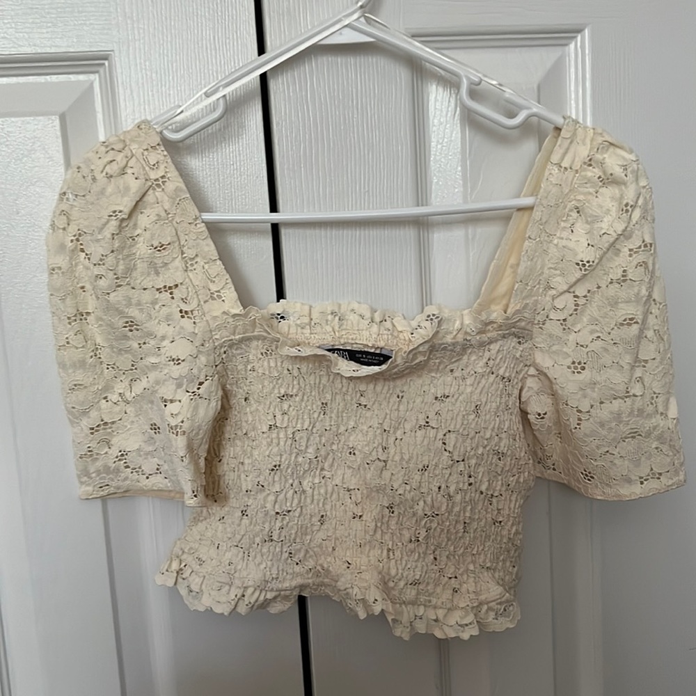 Zara square neck floral lace crop top size small nwot